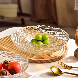 法兰晶水晶玻璃水果盘，家用客厅茶几果盆透明零食，盘点心糖果干果盘