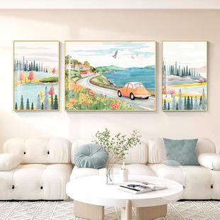 北欧田园风客厅装饰画海边风景沙发背景墙2024年壁画三联挂画