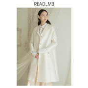 商场同款readme22春女士，风衣大衣白色宽松单排扣中长款50501114