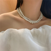 多层串珠设计珍珠文艺复古项链装饰小众气质颈链高级感网红锁骨链