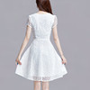 白色连衣裙夏款时尚韩版女装30岁修身V领短袖雪纺裙子2023
