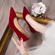 婚鞋女2023年夏季加绒新娘鞋，中式大红色秀禾服高跟鞋平时可穿