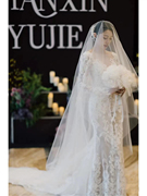 韩式简约新娘超长头纱，定制进口高清硬纱遮面头饰网红拍照道具
