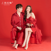 上海故事2024秋冬情侣家居服女士红色晨袍套装男士长袖可外穿