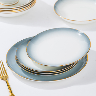 欧式陶瓷盘子菜盘家用骨瓷餐具，圆形碟子加大加深饭盘西餐盘牛排盘