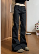 175高个子(高个子)加长版，黑色复古休闲微喇裤女低腰设计感拖地西装喇叭裤