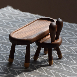 胡桃木实木简约小兔椅手机支架创意，木可爱ipad平板桌面手机座木质