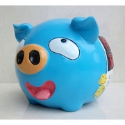 2011-9-21=高14cm宽20cm蓝猪存钱罐猪储蓄罐，金猪存钱罐大号