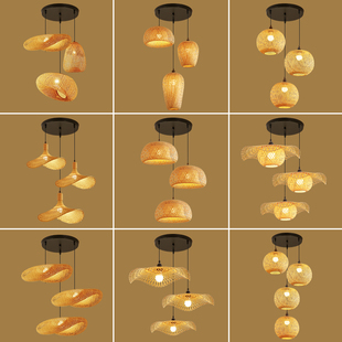 创意竹编灯笼吊灯复古田园，组合灯具禅意茶室民宿，客厅餐厅日式灯罩