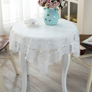 玻璃纱绣花小圆桌桌布纯白蕾丝，家用休闲台布台餐桌布，圆茶几桌布