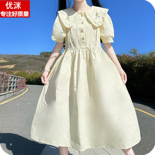 女大童12岁小清新连衣裙夏季女孩甜美短袖裙子14初中女生学院风潮
