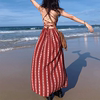 泰国旅游波西米亚度假沙滩连衣裙V领露背开叉吊带裙海边旅游长裙