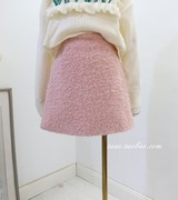 粉色毛呢裙半身裙2023冬女小众，设计感高腰，加厚遮跨羊绒a版裙短裙
