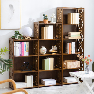 楠竹书架桌面储物架组合简易书柜，实木带抽屉，书本架多层置物架落地