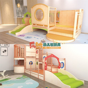 区角双层阁楼滑梯幼儿园，儿童大型游乐设备小房子，木制组合滑梯软体