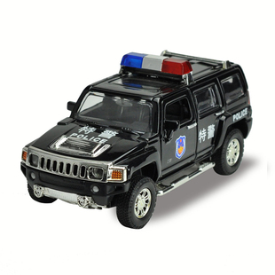 彩珀成真1 24合金汽车模型黑色悍马H3公安警车白色越野车儿童玩具