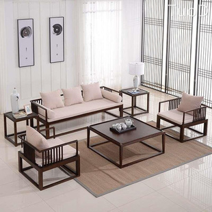 新中式铁艺客厅沙发组合轻奢办公室接待布艺沙发茶几会客洽谈桌椅