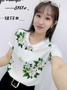 娃娃领印花短袖衬衫女夏季小衫减龄洋气，薄款宽松雪纺t恤上衣