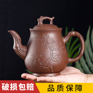 宜兴紫砂壶大容量，梅雀潘壶纯全手工茶壶，家用单壶茶杯茶具套装