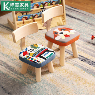 儿童小凳子靠背小椅子实木，卡通木凳小板凳，家用宝宝矮凳布艺凳子