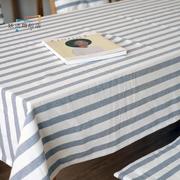 日式清新简约蓝灰白格子条纹纯棉布艺餐桌布台布盖布茶几布料定制