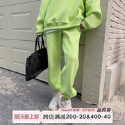 加绒运动裤女秋冬2023绿色卫衣，卫裤套装女加厚休闲时尚两件套