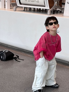 小杰家夏季韩版男童字母百搭纯色洋气短袖儿童时尚T恤潮