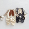 春秋季韩版婴幼儿长袖连体背带裤男女宝宝可爱兔耳朵爬服套装