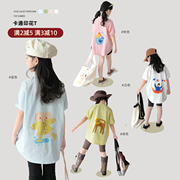 蓝小爸女童卡通T恤2024夏季儿童印花短袖宝宝韩版圆领上衣