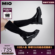 MIO米奥冬季靴子圆头高筒袜靴简约潮流不过膝弹力靴长筒靴女
