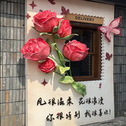 鲜花店装饰布置网红拍照区背景墙壁面创意玫瑰花打卡门头口吸引人