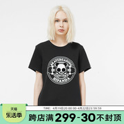Hipanda你好熊猫设计潮牌体恤国潮女款短袖上衣滑板骷髅印花T恤