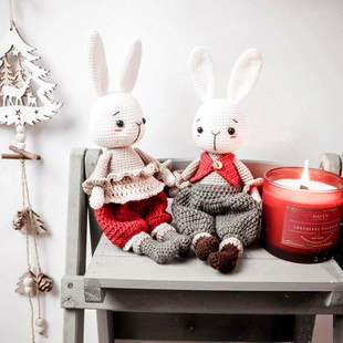 魔法线团diy材料包手工(包手工，)钩针编织情侣，兔子可爱大玩偶娃娃打发时间