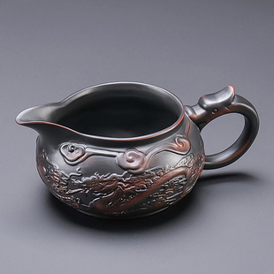 紫陶公道杯手工浮雕龙凤茶海功夫，茶具分茶器家用陶瓷茶水匀杯中式