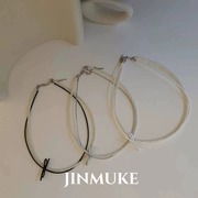 JINMUKE韩国饰品进口首饰品双层气质珍珠小蝴蝶结项链锁骨链
