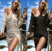 火凤凰-流跨境性感针织镂空绣花沙滩裙度假长裙比基尼外罩衫海边