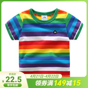 男童彩虹短袖t恤夏装2024童装儿童，宝宝条纹打底衫潮tx-5553