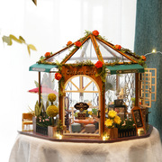 花间咖啡创意礼物送女生DIY小屋木质手工拼装建筑模型小房子
