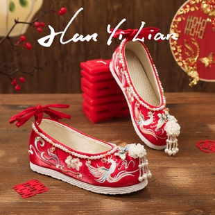 搭配秀禾服婚鞋中式女新娘婚礼结婚红色汉服鞋子内增高古装绣花鞋