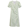 一片式连衣裙夏季裹裙系带碎花，法式复古绿色，茶歇裹身裙子沙滩