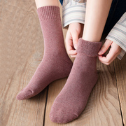 冬季纯色袜子女士中筒袜纯棉毛圈加厚保暖全棉冬天毛巾长款堆堆袜