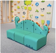 幼儿园阅读区儿童卡通恐龙，皮质沙发组合早教图书馆软包椅靠背椅