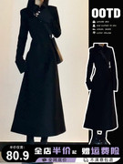 黑色长袖衬衫连衣裙子女2023早秋季法式赫本风高级感穿搭长裙