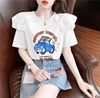 蕾丝刺绣娃娃领短袖t恤女夏天宽松韩版洋气减龄白色卡通半袖上衣