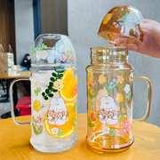 卡通兔子玻璃杯，1000ml大容量耐高温饮水壶办公室，宿舍用喝水杯