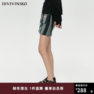 设计师品牌iiiviviniko竖条纹短裙半身裙，女贴袋迷你
