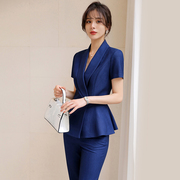 韩版黑色小西装外套女上衣2023年夏季款短袖薄款西服正装职业套装