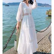 春季流行穿搭气质风情万种高级感法式白色连衣裙长裙春秋连衣裙