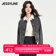 杰茜莱深灰色牛仔小外套，女春秋季时尚，休闲百搭夹克jessyline