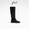 fed黑色长筒靴冬季靴子，绒面堆堆靴，平底时装靴女款r1027-zf330